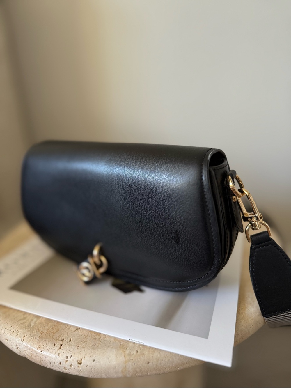 Michael Kors Black Leather Shoulder Bag Wide Strap Gold Hardware NWT - Picture 12 of 14